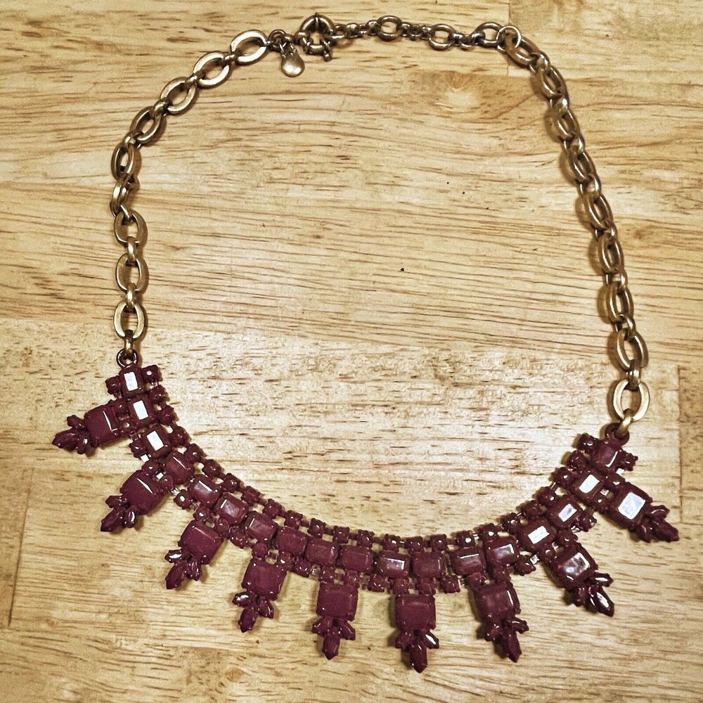 J. Crew Gold Brass Purple Statement Necklace Boho Dressy Art to‎ Wear